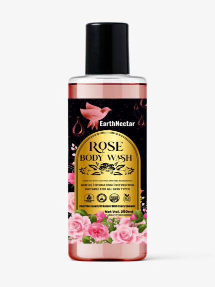 Earth Nectar Organic Rose Shower Gel & Body Wash for Men & Women | The Only 100% Paraben, SLS/SLES, Sulphate & Silicone Free Shower Gel with Long-Lasting Signature Fragrance | Suitable for All Skin Types | 250ML